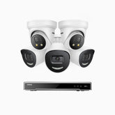 H800X - 4K 8 Kanal PoE Überwachungskamera-Set mit 3 Bullet Kameras & 2 Turm Kameras, 1/1.8'' BSI Sensor, f/1.6 Aperture (0.003 Lux), alarmierung mit sirene und blitzlicht, 2CH 4K-Dekodierungsfunktion, personen- und fahrzeugerkennung, perimeterschutz